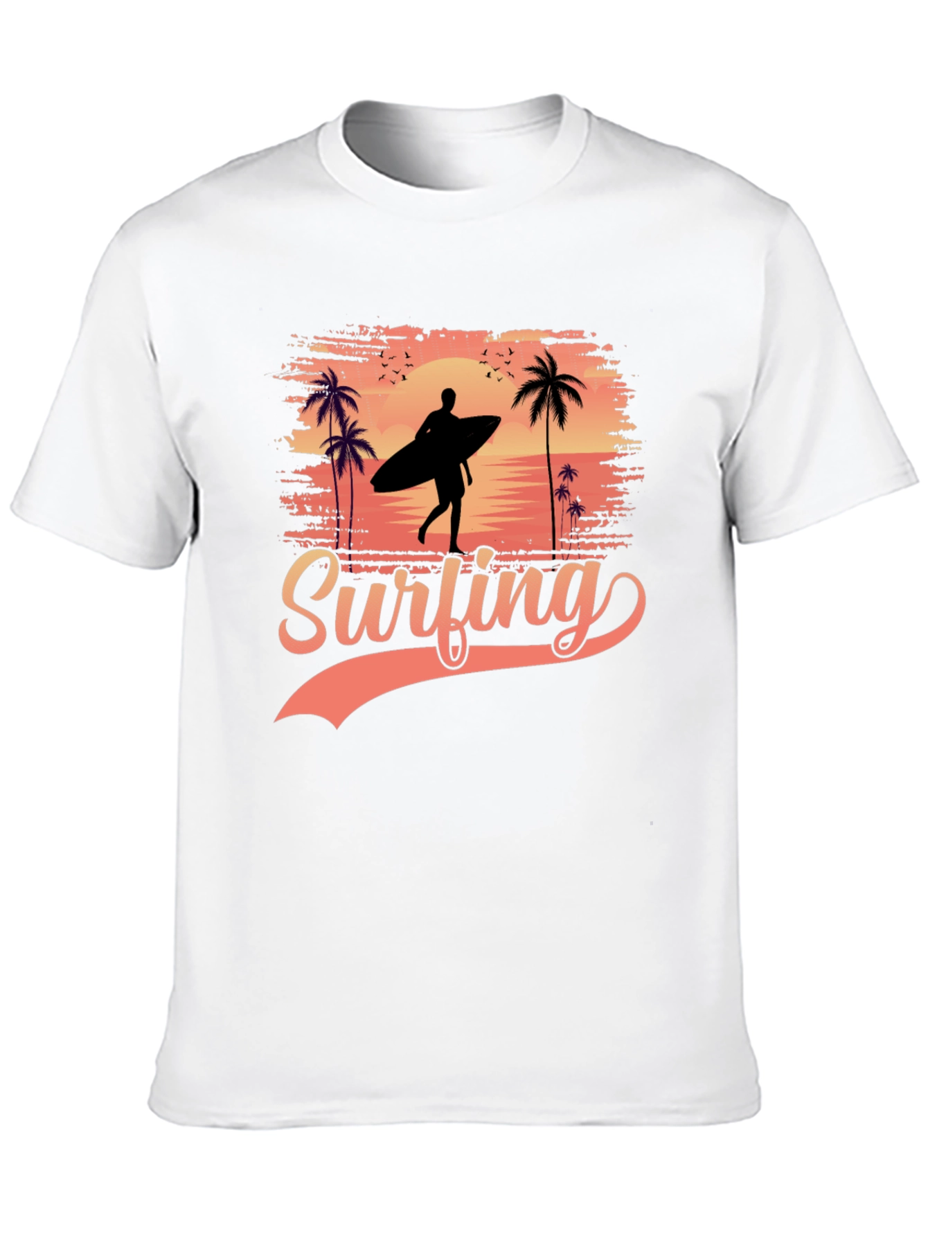 Surfing Silhouette Graphic Tee - Tropical Beach Design