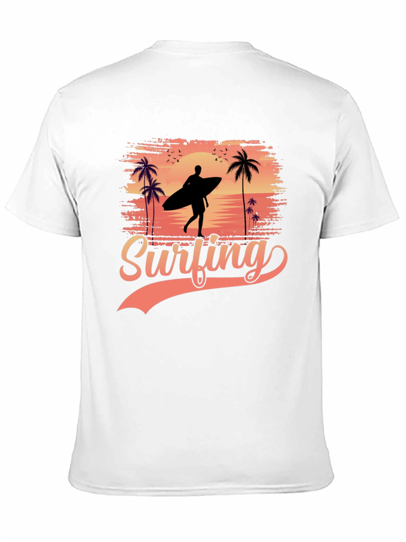 Surfing Silhouette Graphic Tee - Tropical Beach Design