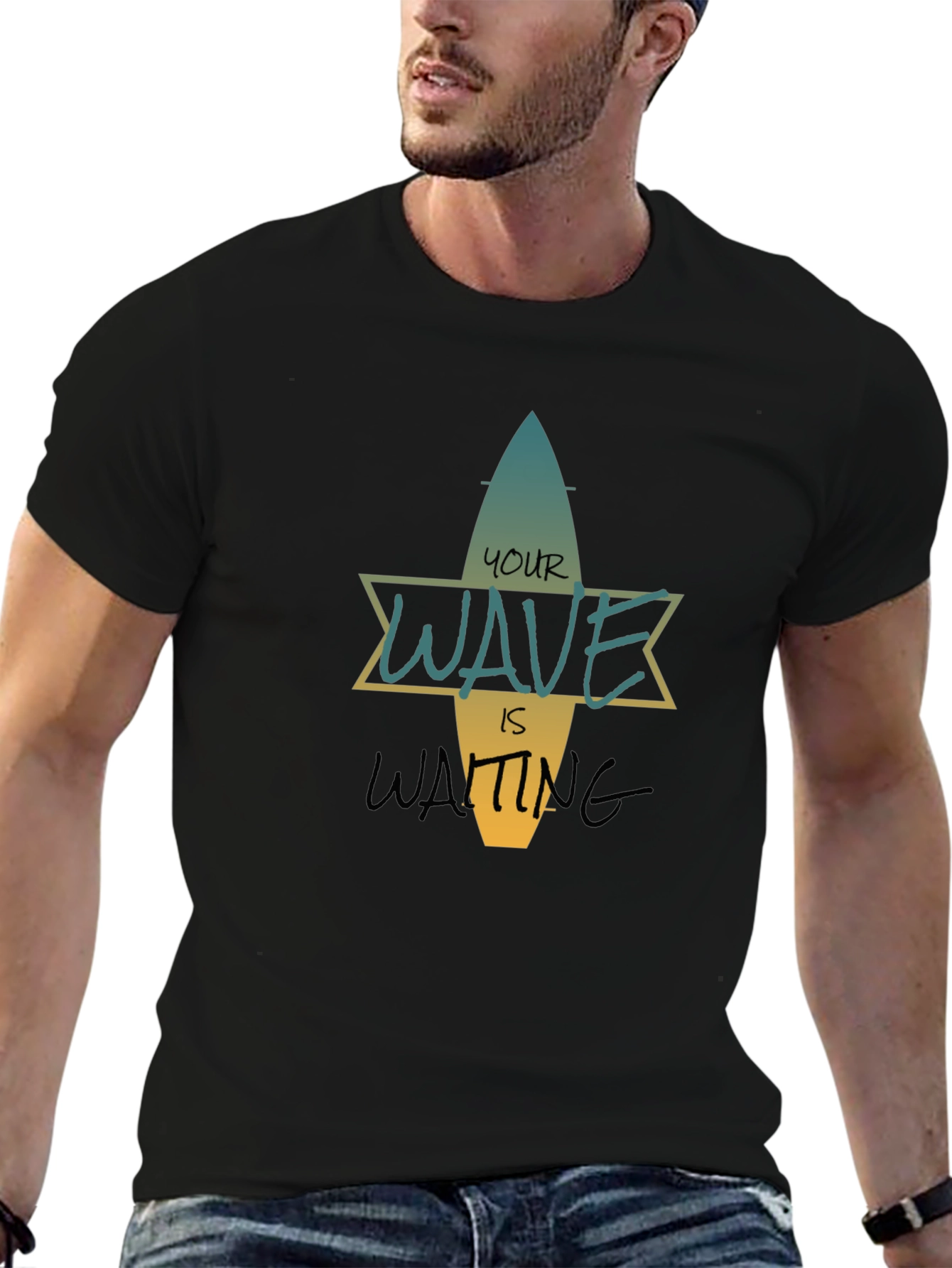 Your Wave Is Waiting Black Graphic T-Shirt