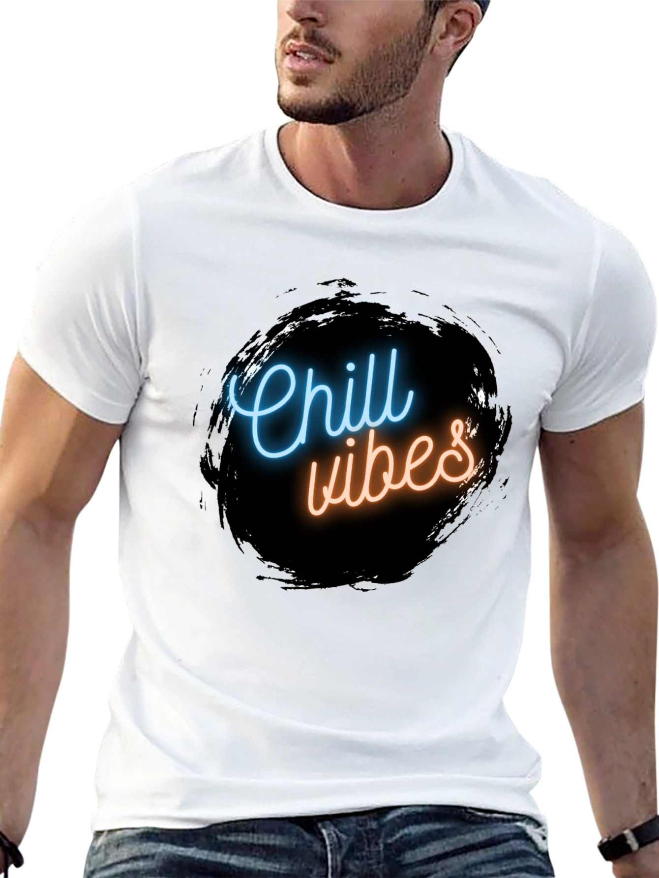 Chill Vibes Black Graphic Tee - Mens Casual Wear