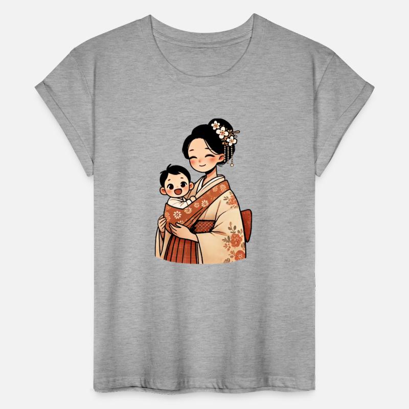 Elegant Asian Woman in Kimono Holding Baby