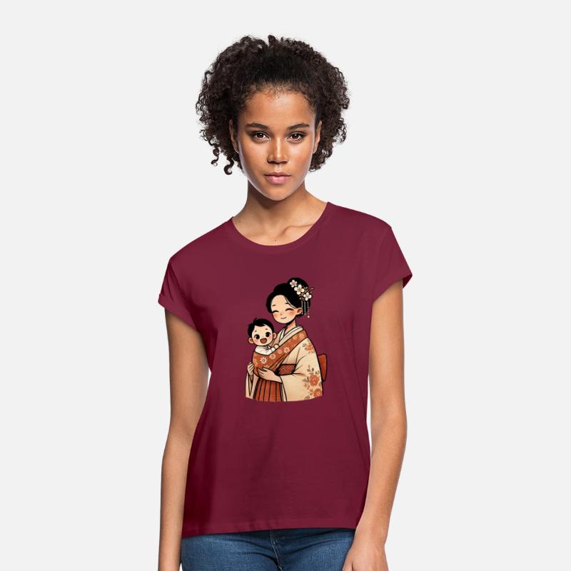 Elegant Asian Woman in Kimono Holding Baby
