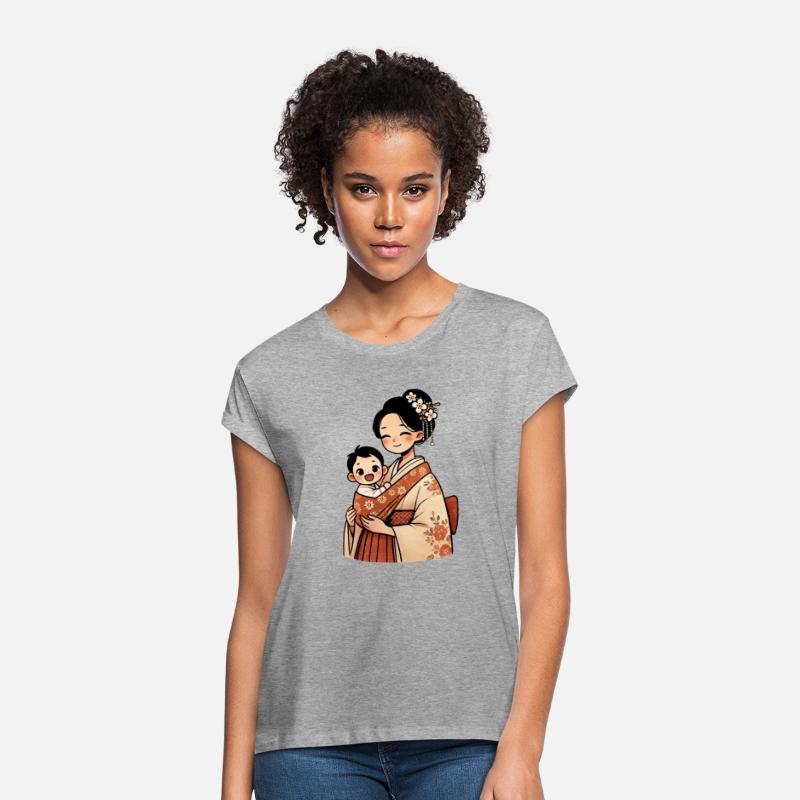 Elegant Asian Woman in Kimono Holding Baby
