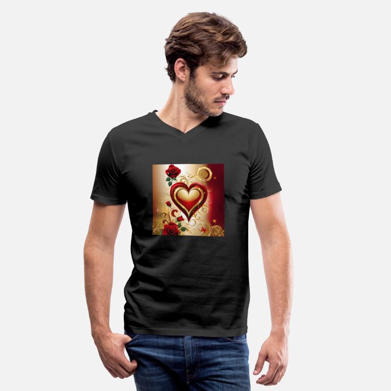Elegant red and gold heart with blooming roses