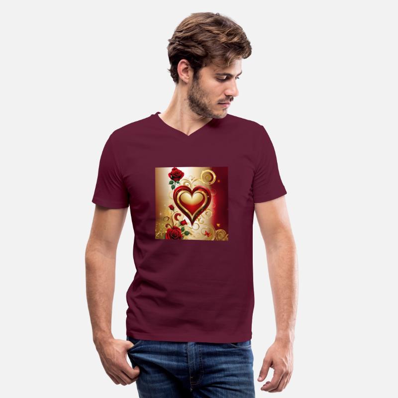 Elegant red and gold heart with blooming roses