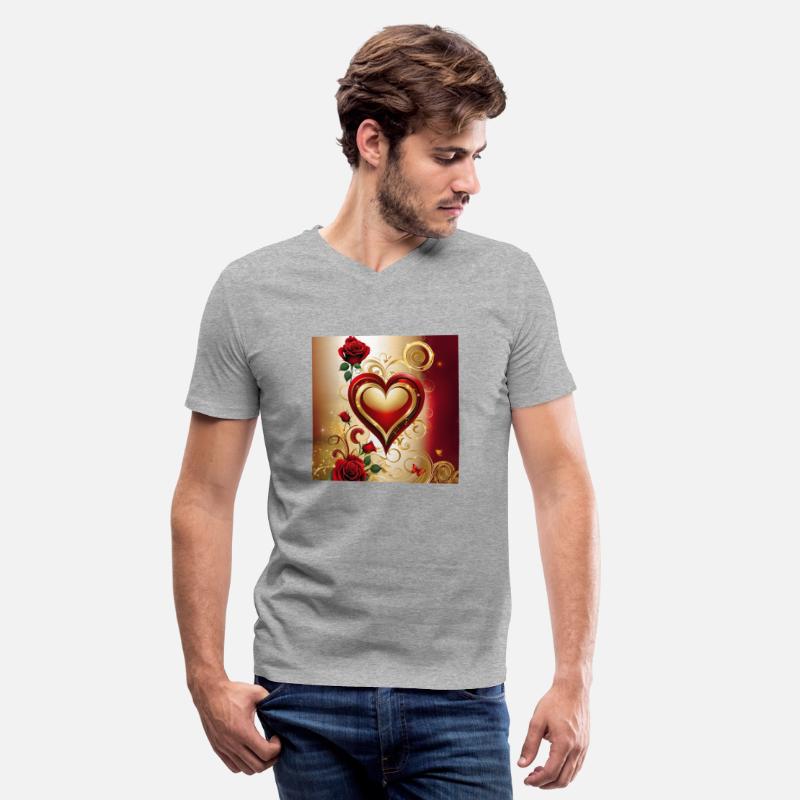 Elegant red and gold heart with blooming roses