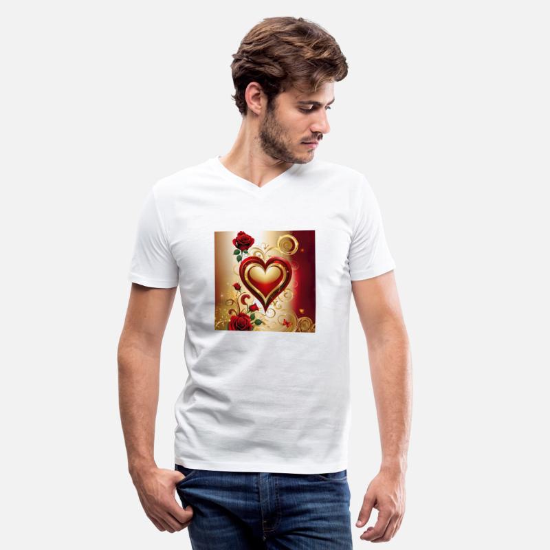 Elegant red and gold heart with blooming roses