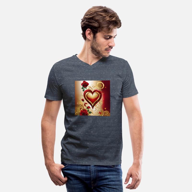 Elegant red and gold heart with blooming roses