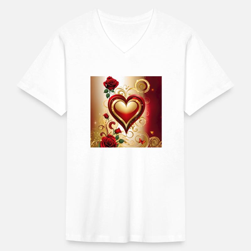 Elegant red and gold heart with blooming roses