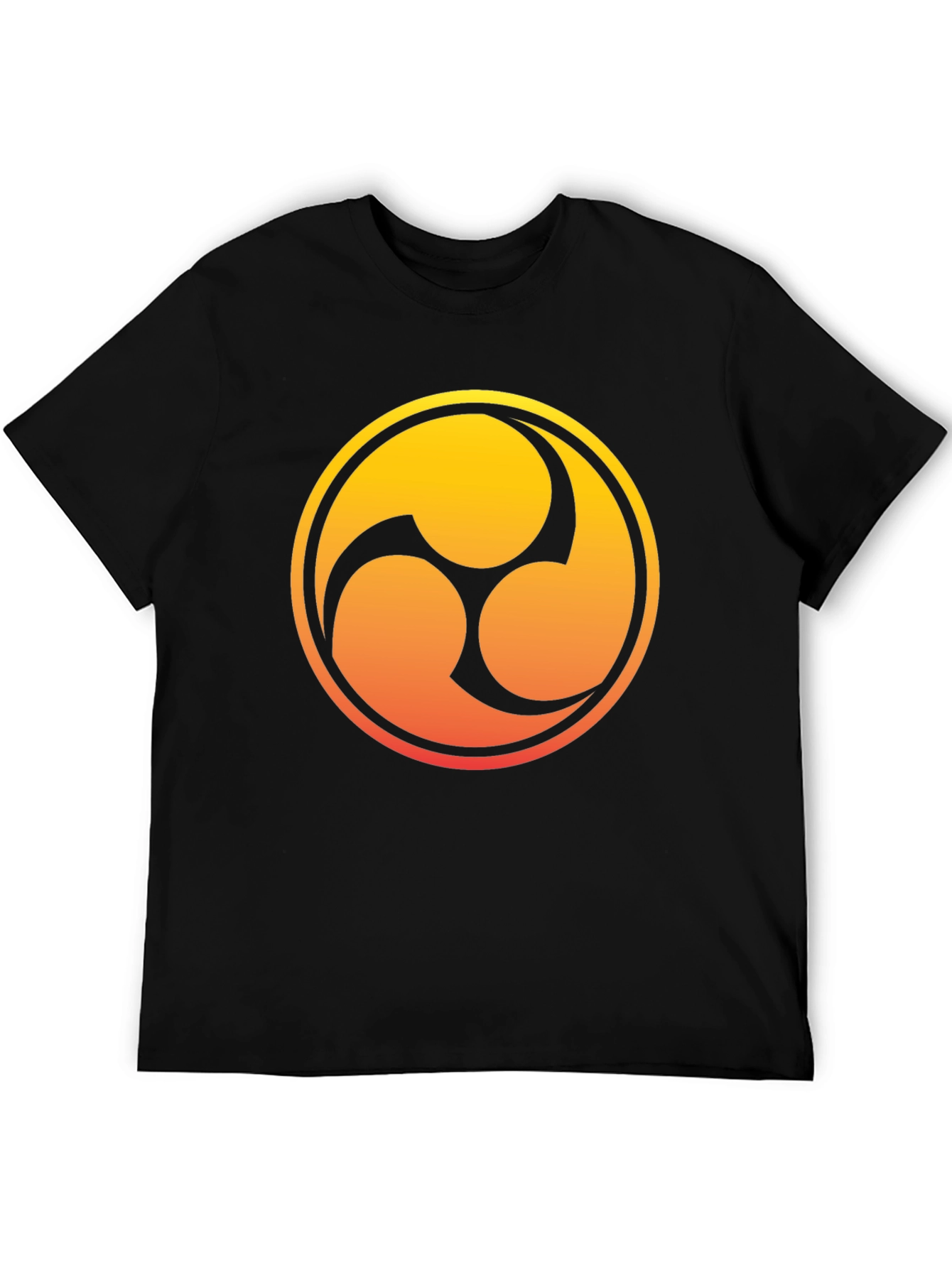 Black T-Shirt with Gradient Tomoe Design