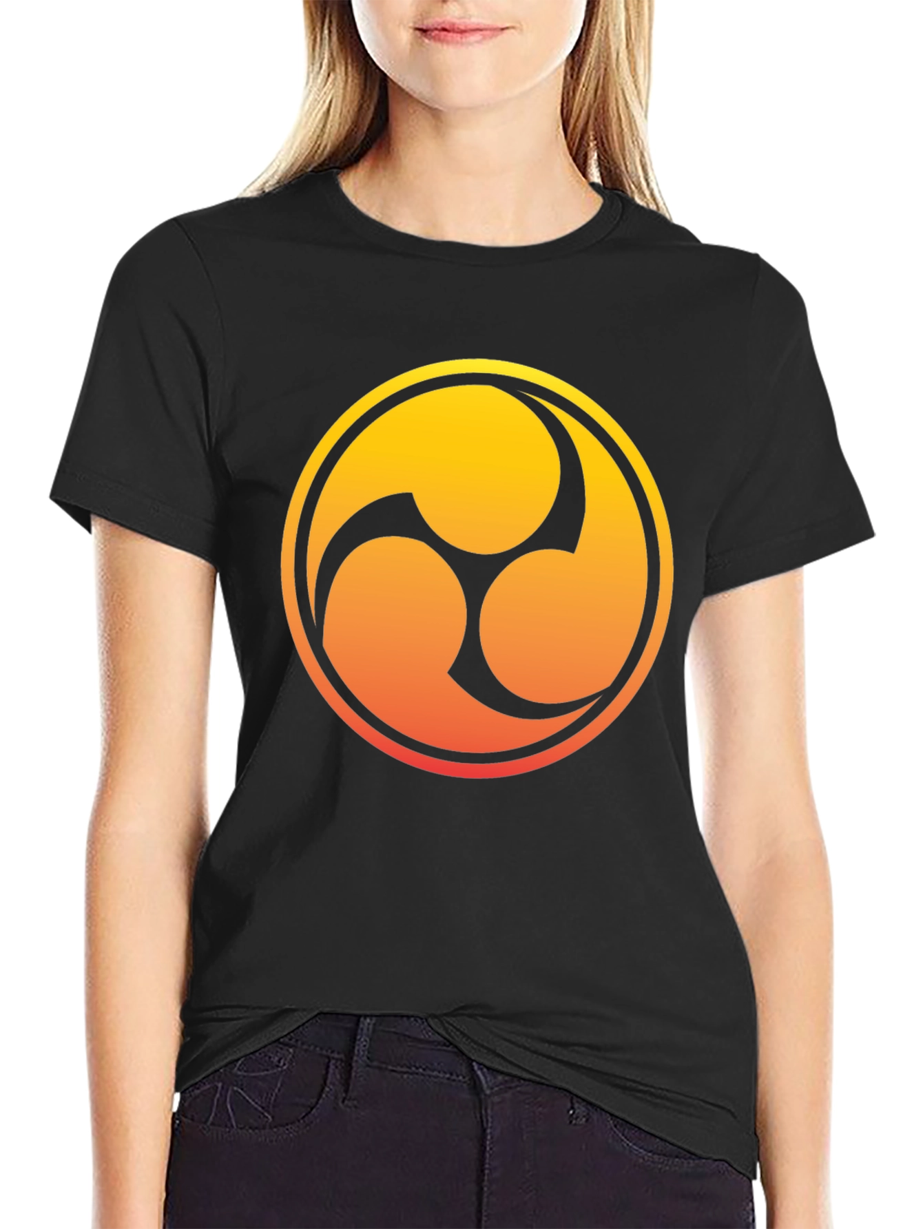 Black T-Shirt with Gradient Tomoe Design