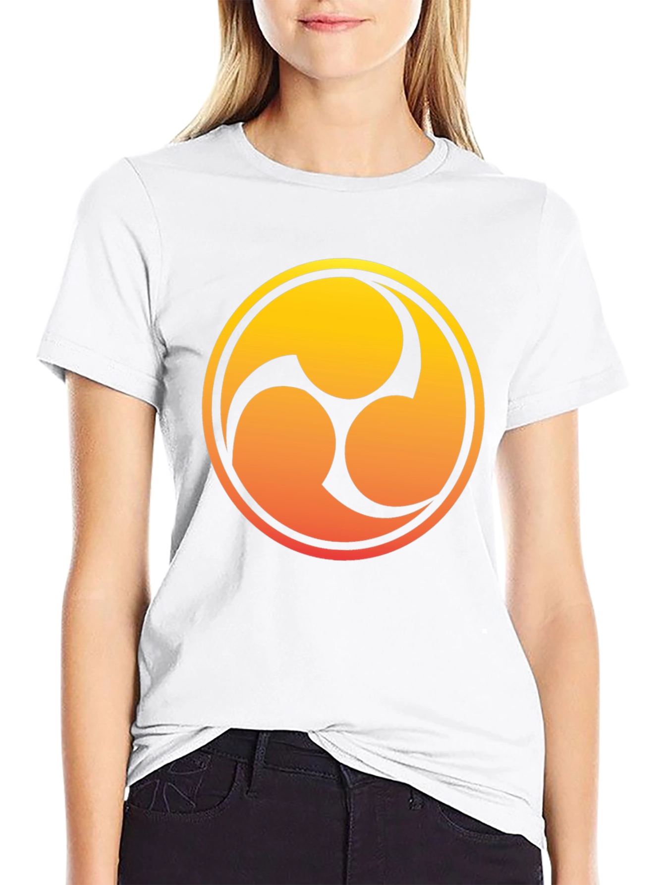 Black T-Shirt with Gradient Tomoe Design