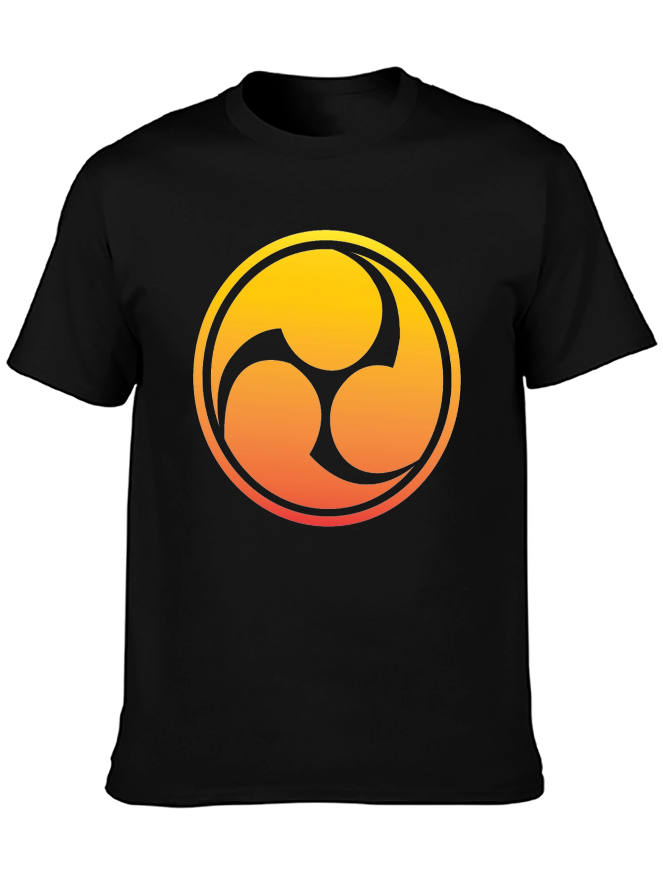Black T-Shirt with Gradient Tomoe Design