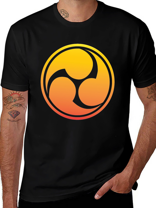 Black T-Shirt with Gradient Tomoe Design