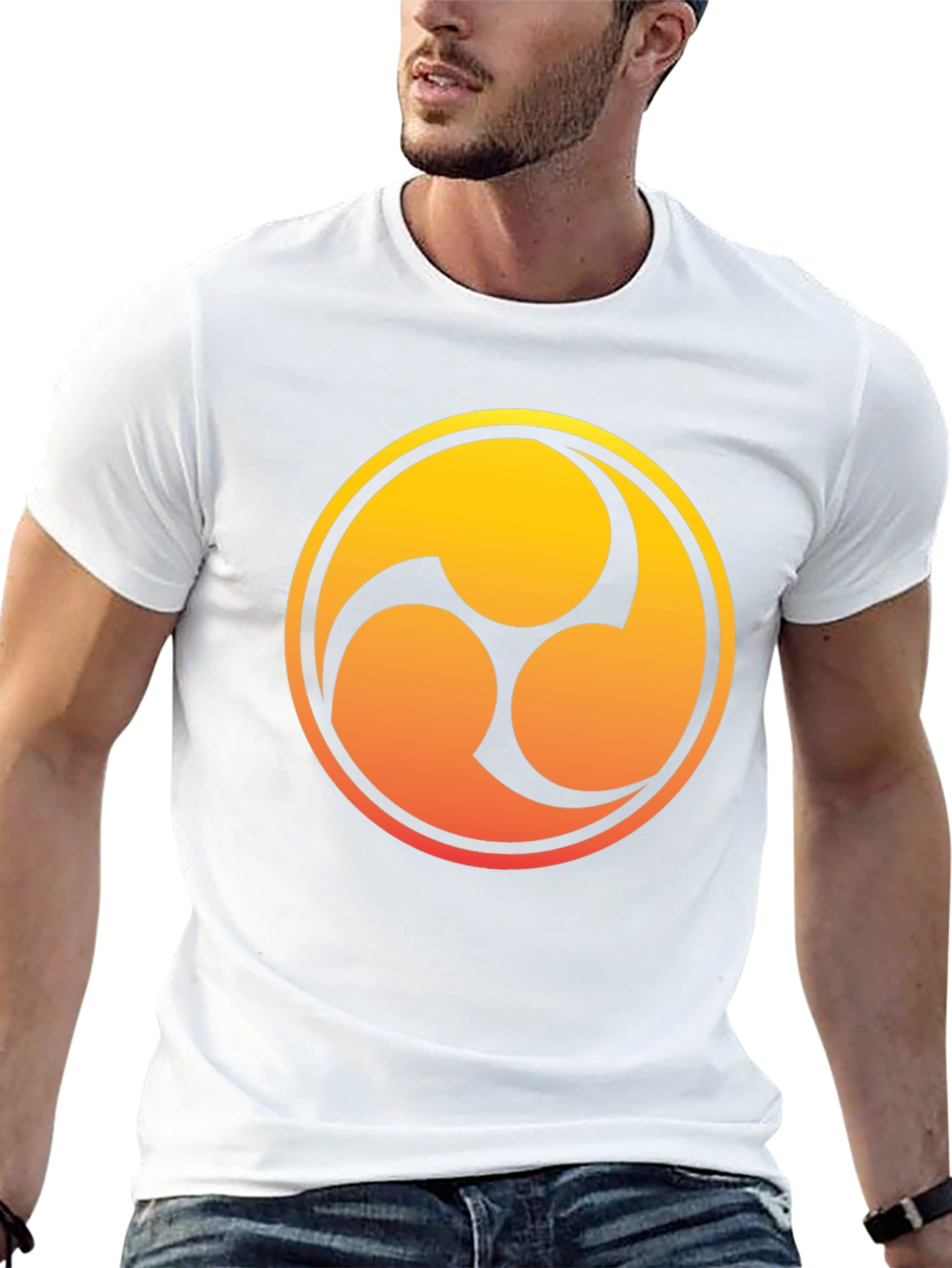 Black T-Shirt with Gradient Tomoe Design