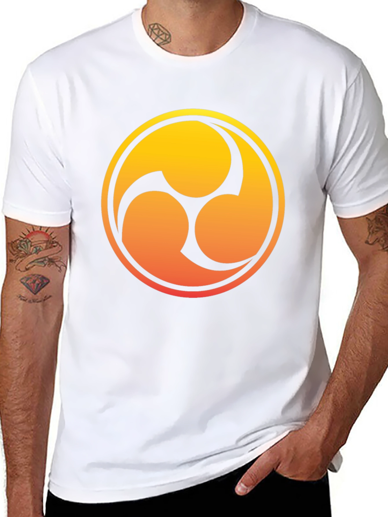 Black T-Shirt with Gradient Tomoe Design