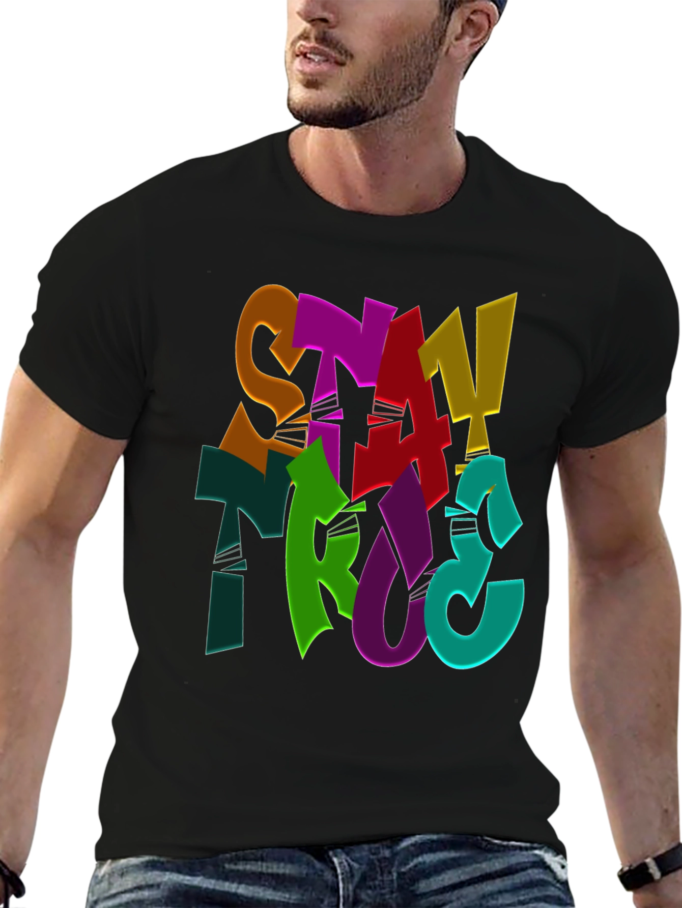 Stay True Graphic Print Black T-Shirt