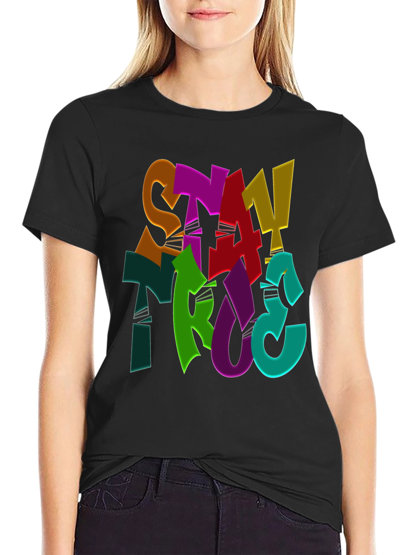 Stay True Graphic Print Black T-Shirt