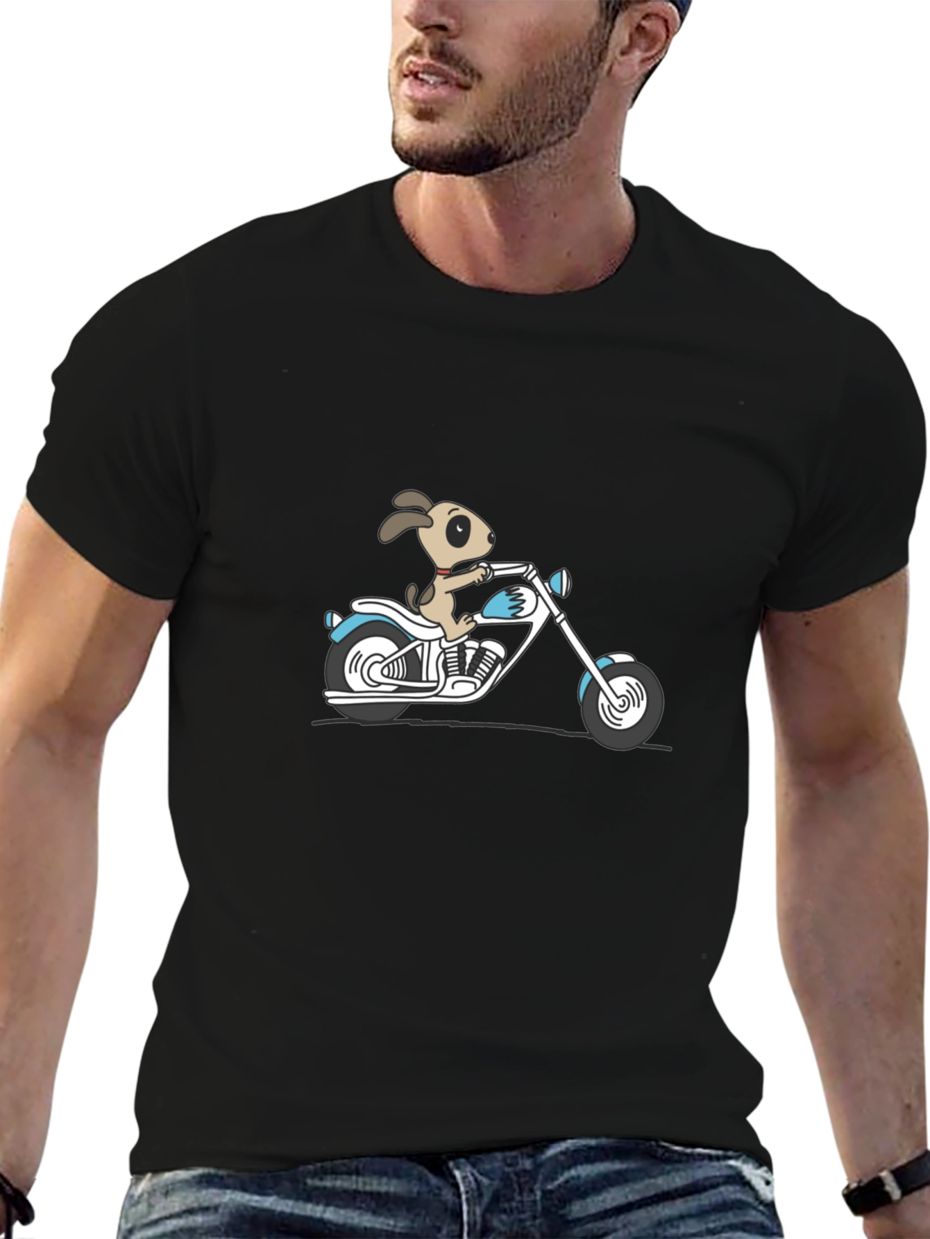 Dog on Motorcycle Graphic T-Shirt - Black