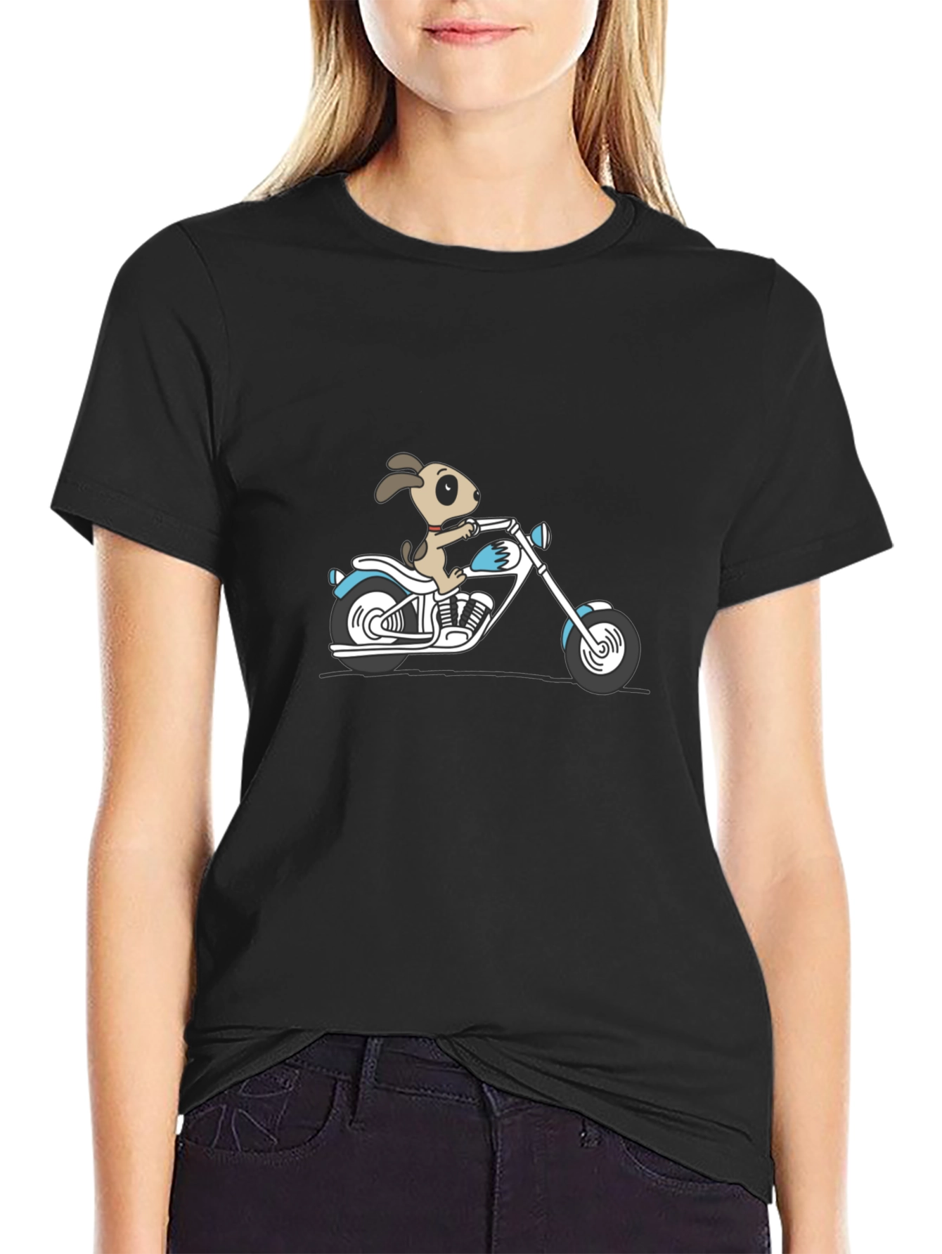 Dog on Motorcycle Graphic T-Shirt - Black