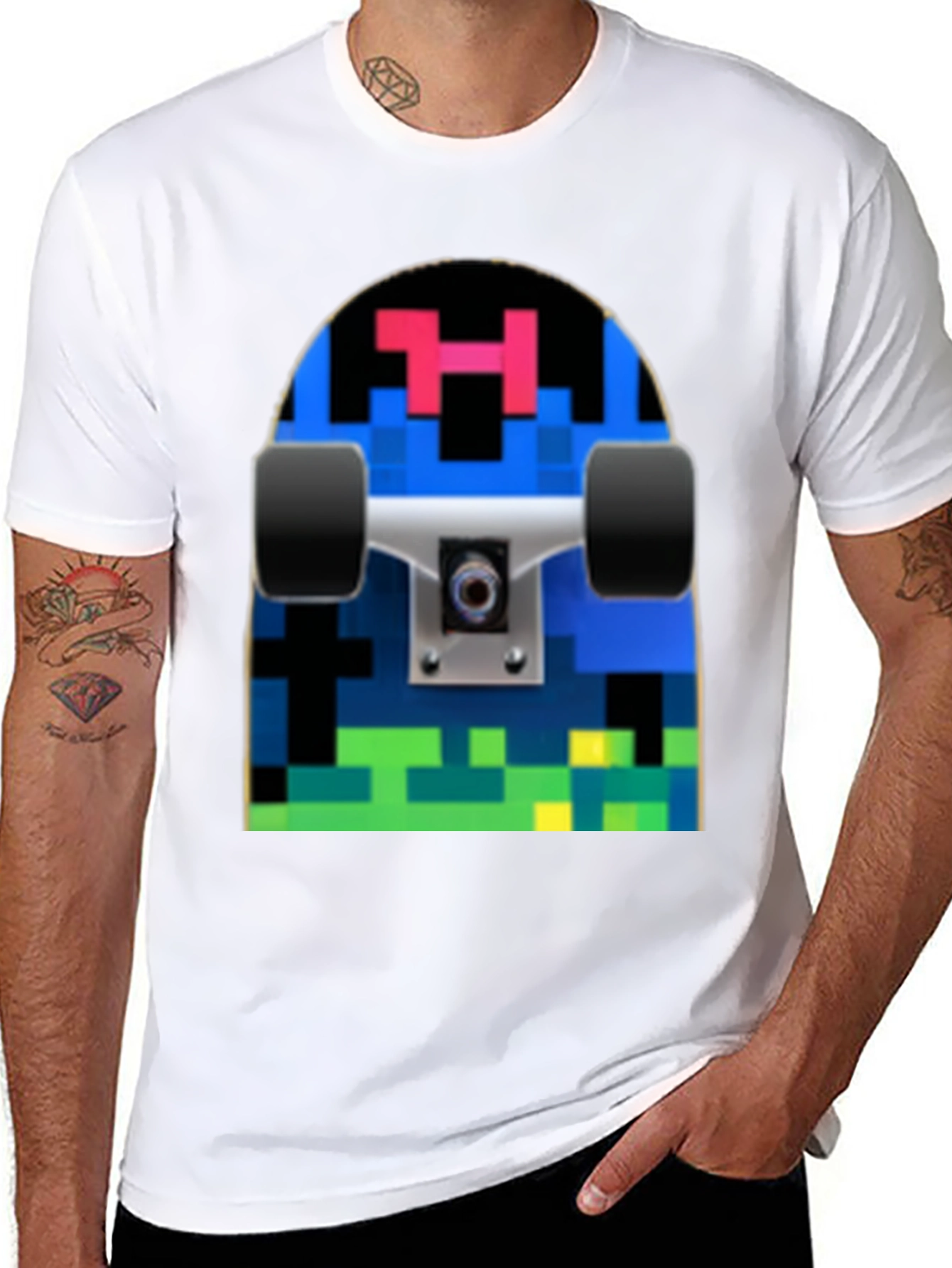 Pixel Skateboard Graphic T-Shirt