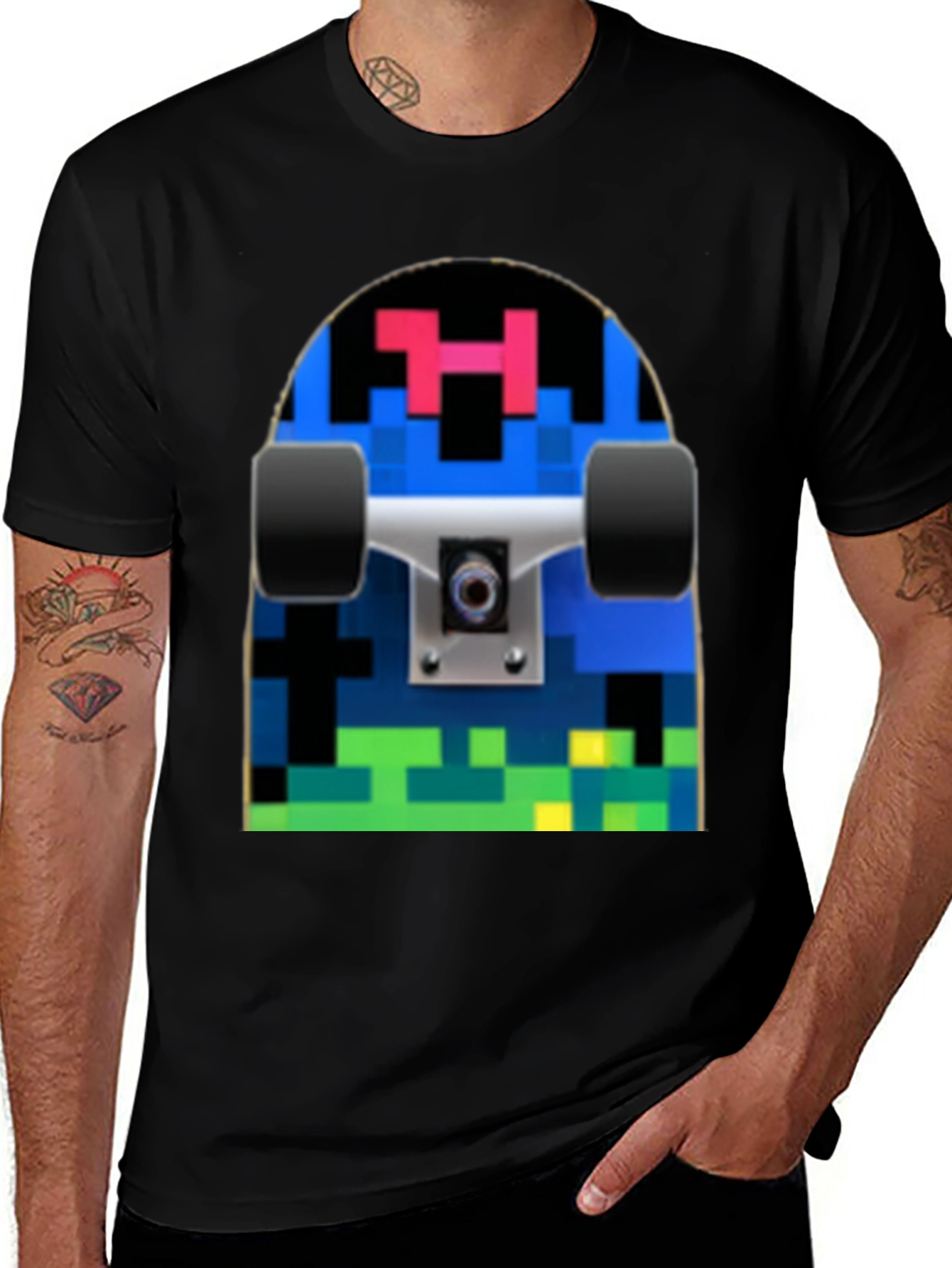 Pixel Skateboard Graphic T-Shirt