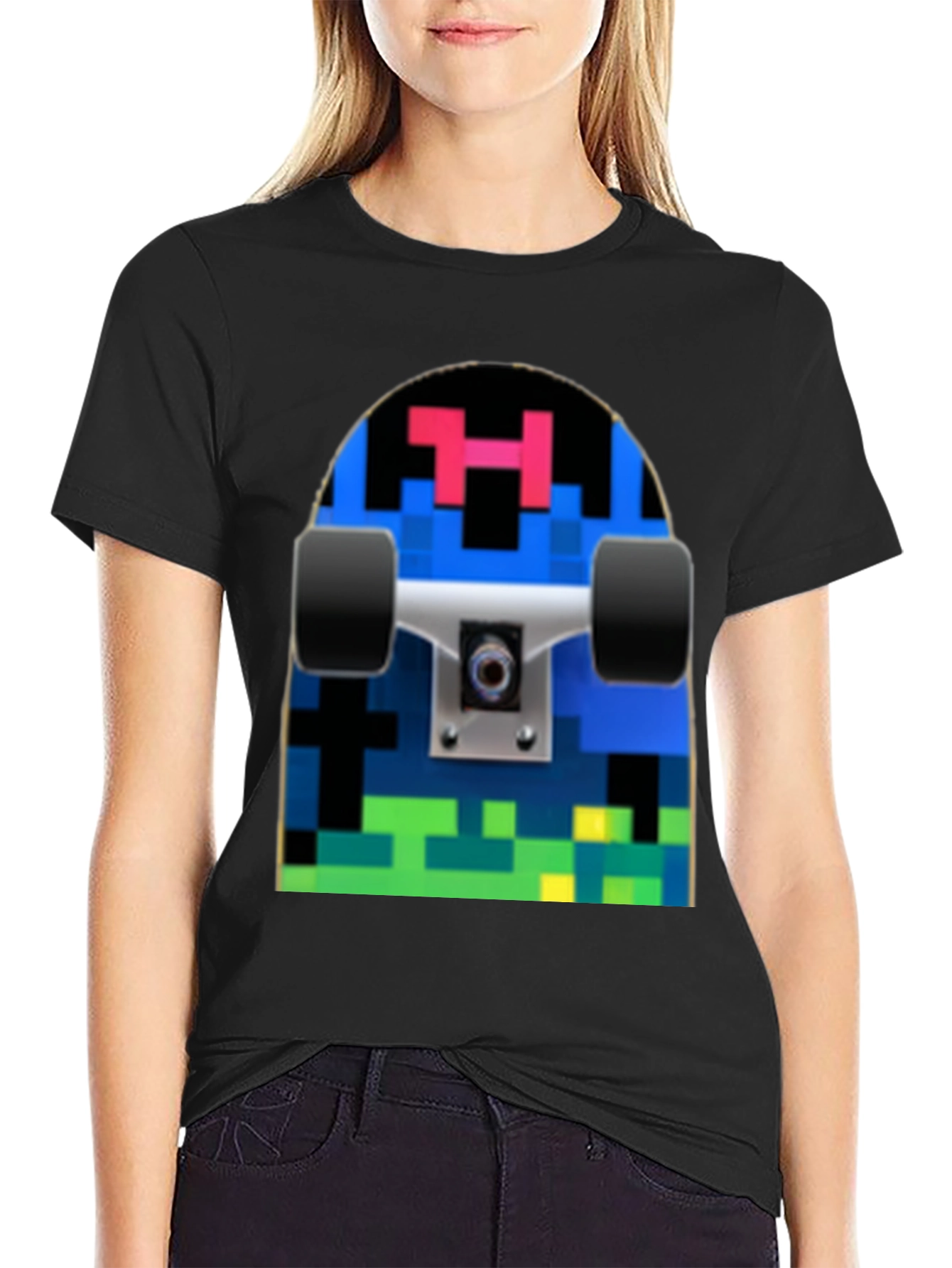 Pixel Skateboard Graphic T-Shirt