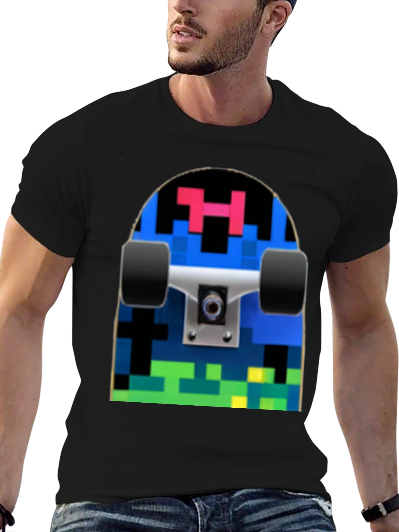 Pixel Skateboard Graphic T-Shirt