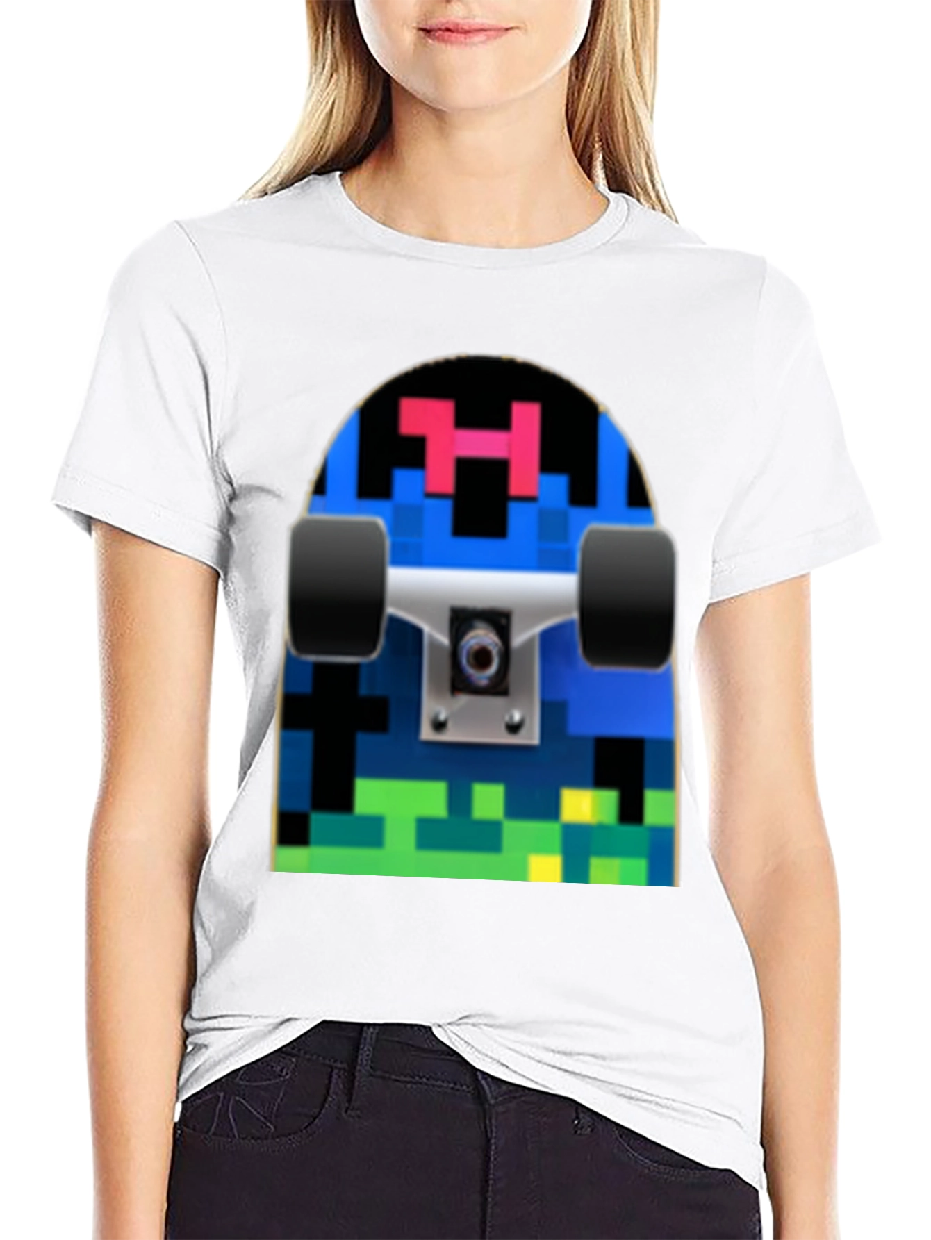 Pixel Skateboard Graphic T-Shirt