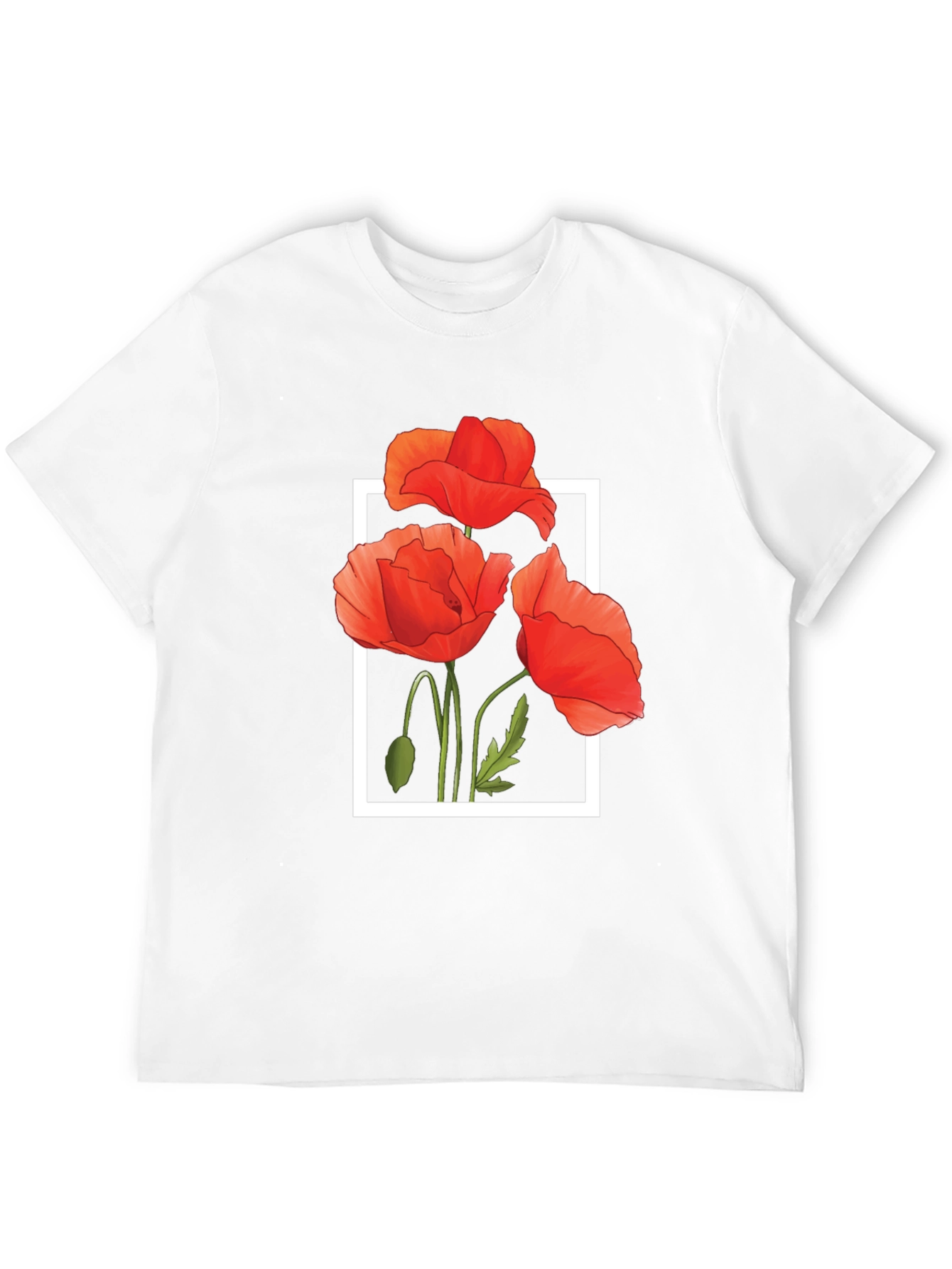 Black T-Shirt with Poppy Flower Design