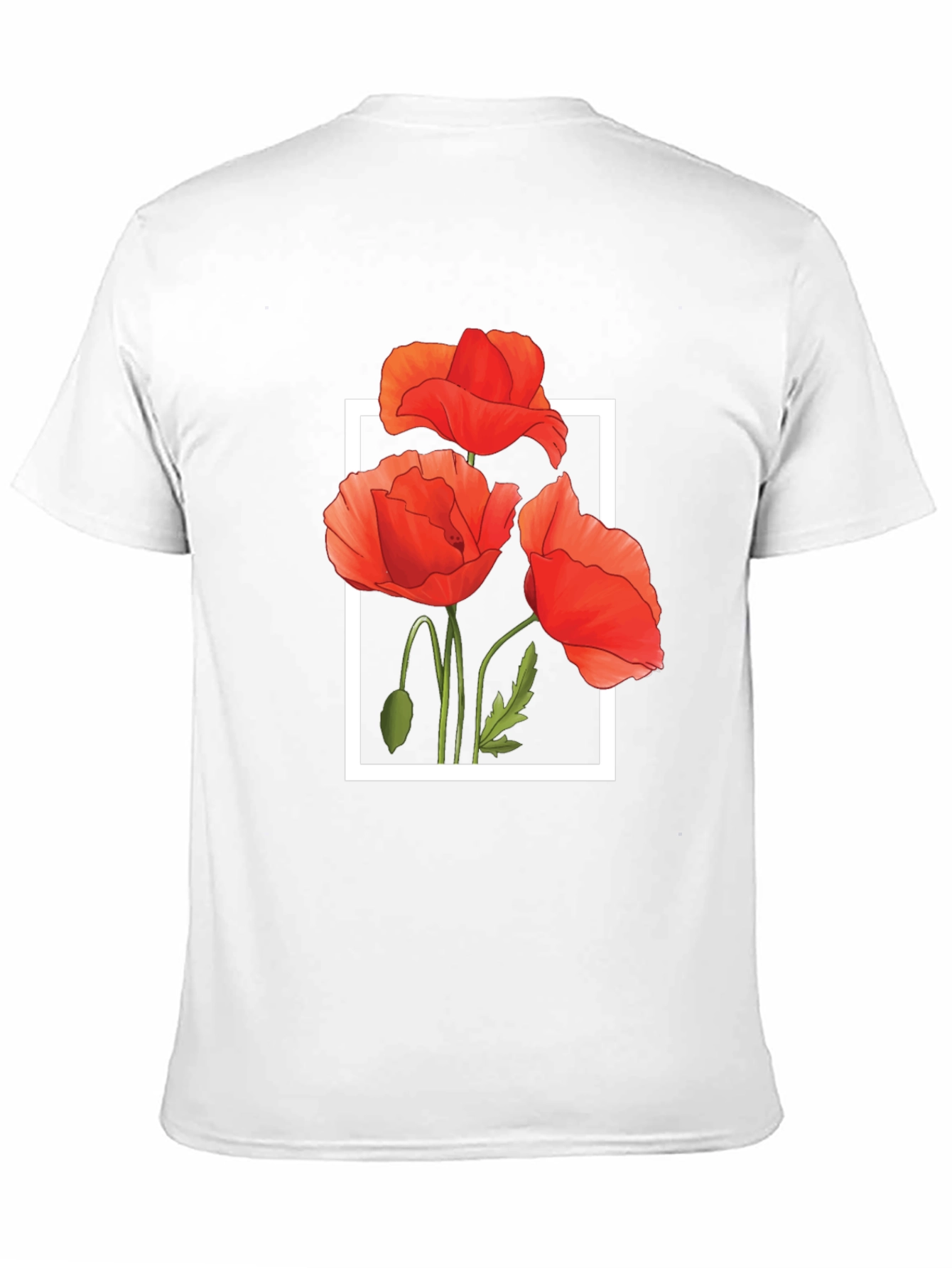 Black T-Shirt with Poppy Flower Design