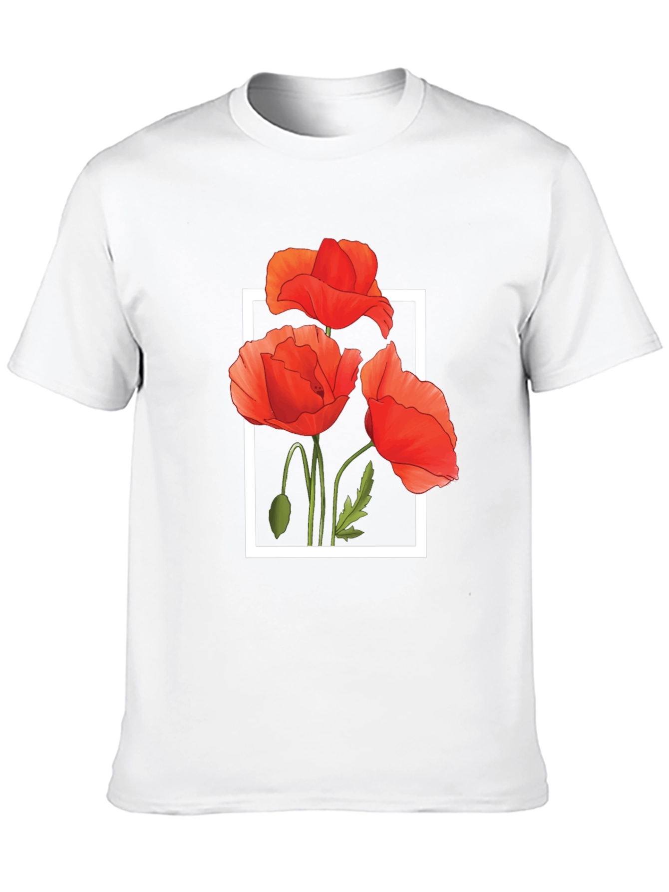 Black T-Shirt with Poppy Flower Design