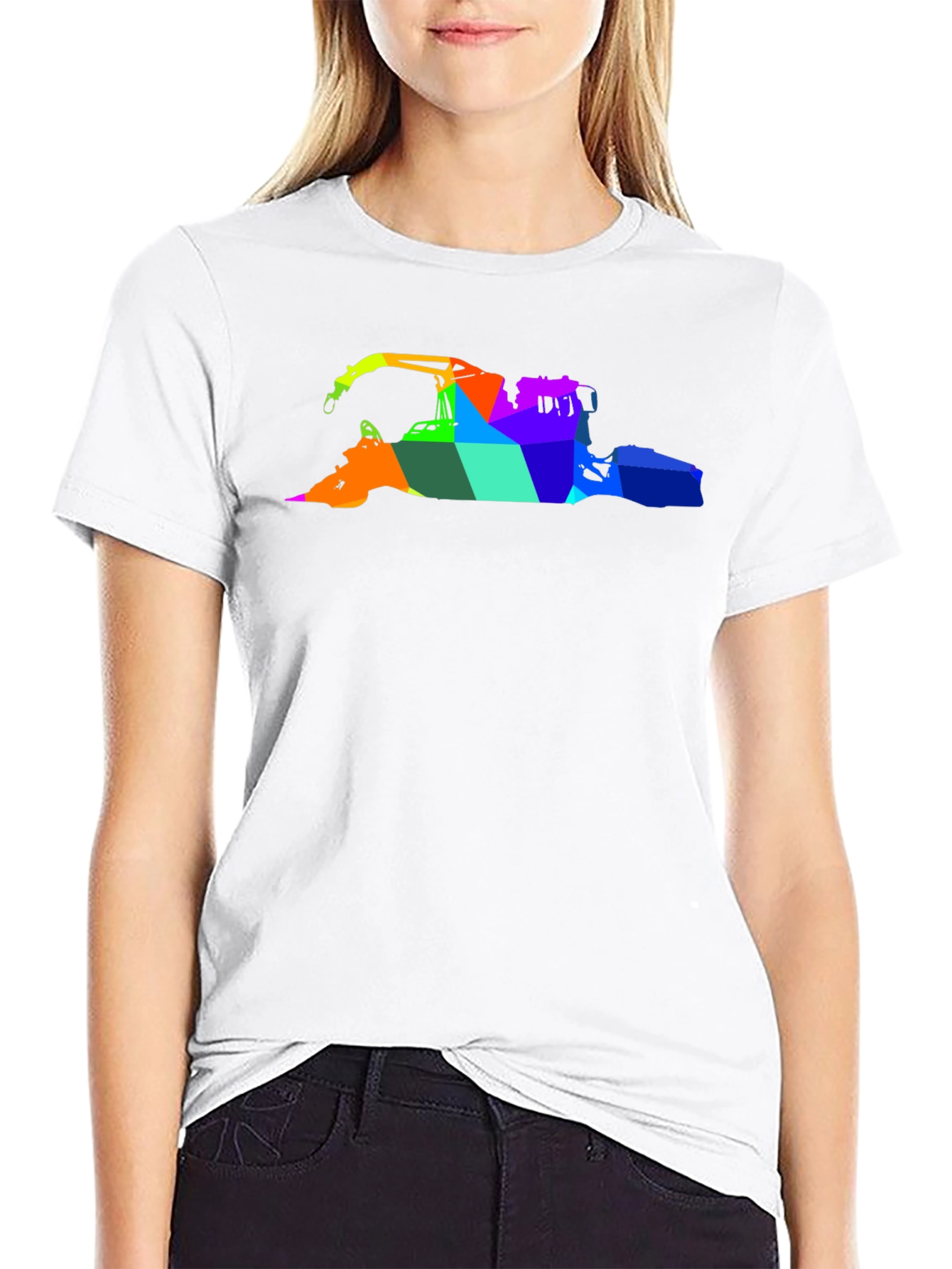 Abstract Rainbow Crane Black T-Shirt