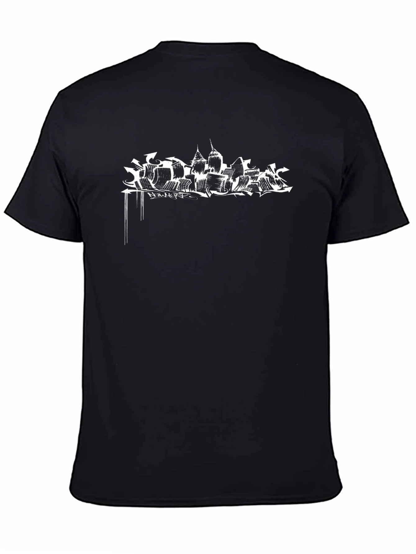 Black Graphic Tee - Abstract Cityscape