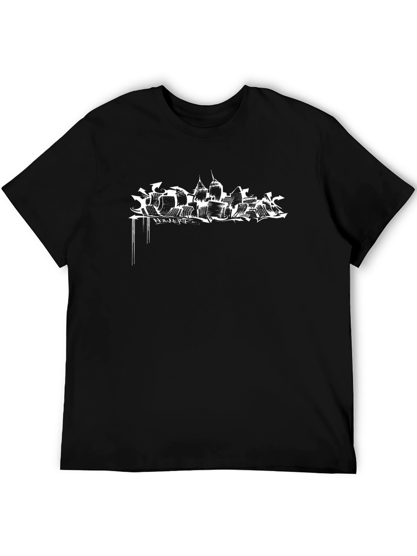 Black Graphic Tee - Abstract Cityscape