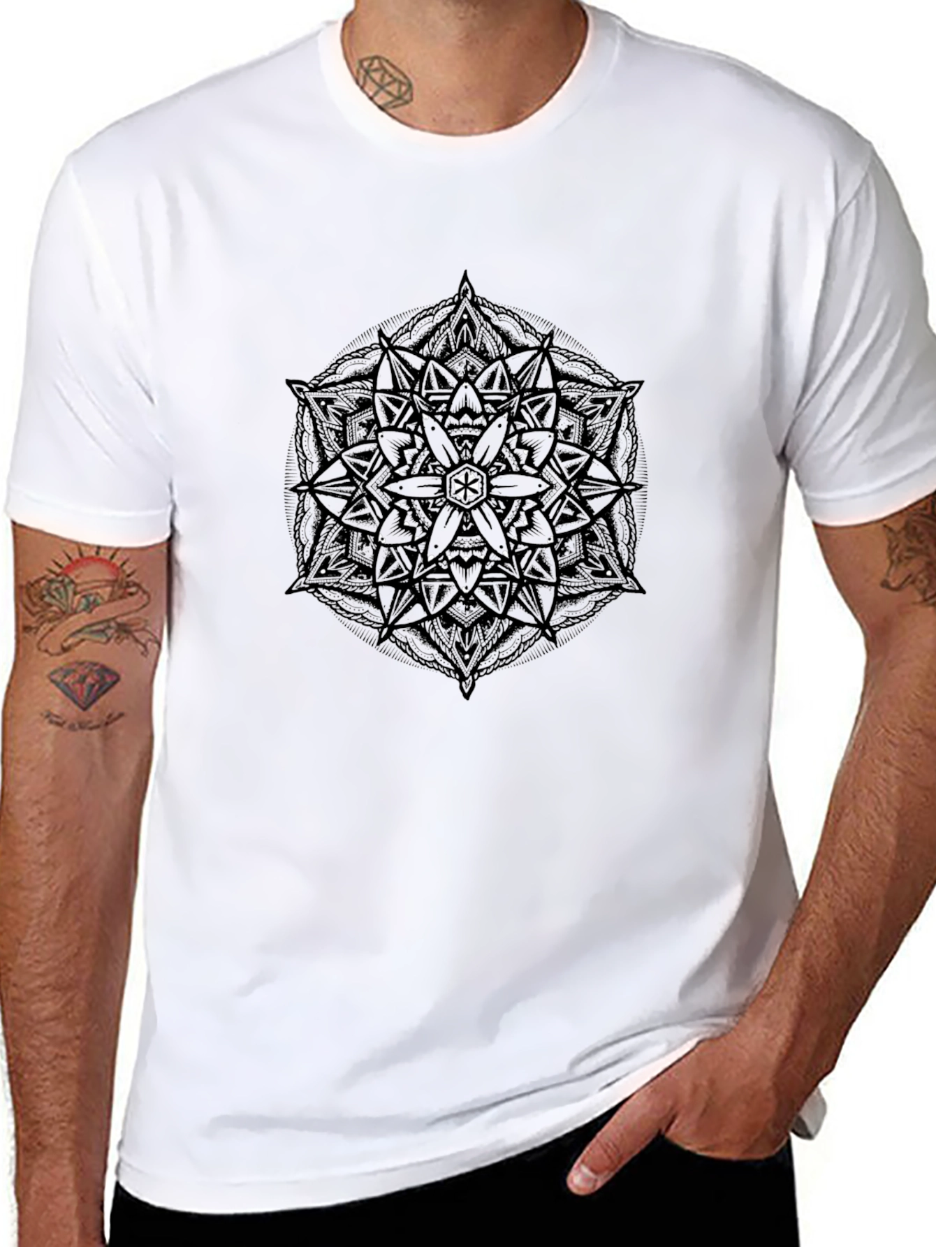 Geometric Mandala Graphic Black Tee