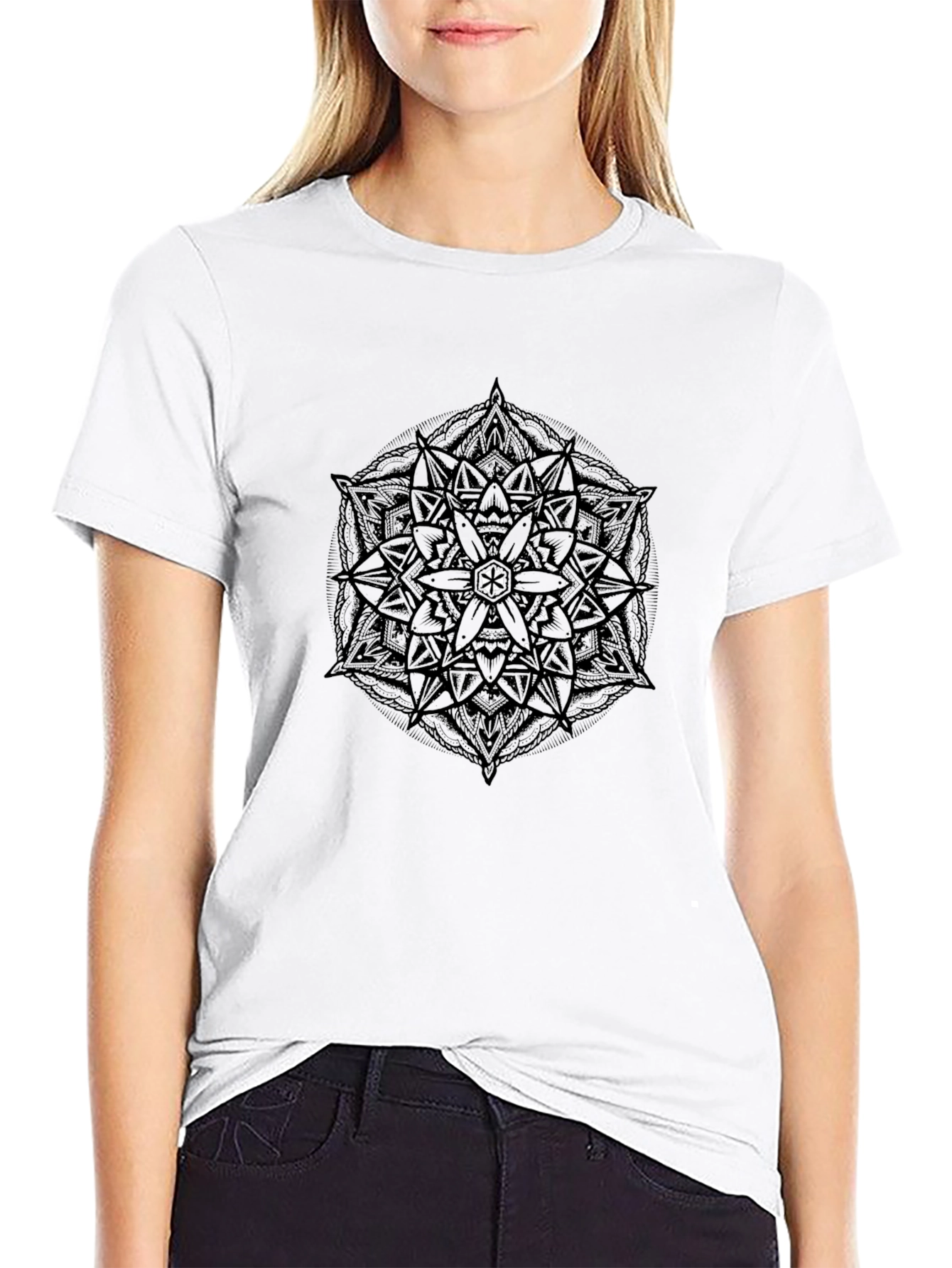 Geometric Mandala Graphic Black Tee