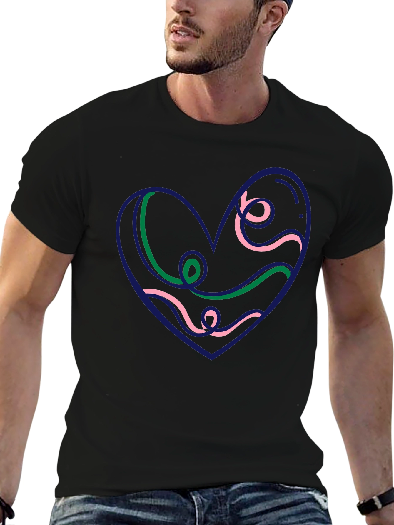 Heart Swirl Graphic Black Tee