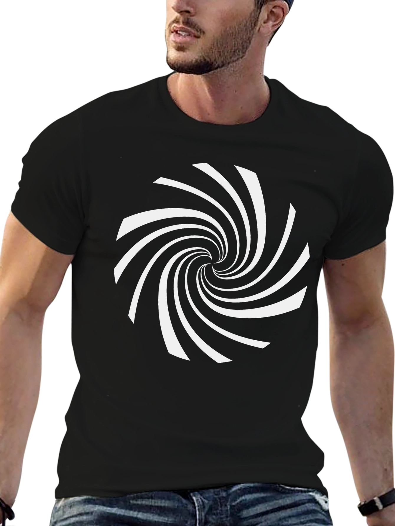 Hypnotic Spiral Graphic Tee - Modern Black T-Shirt