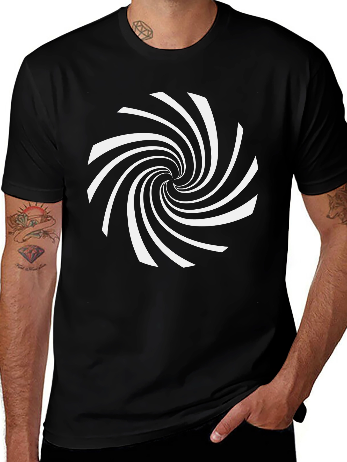 Hypnotic Spiral Graphic Tee - Modern Black T-Shirt