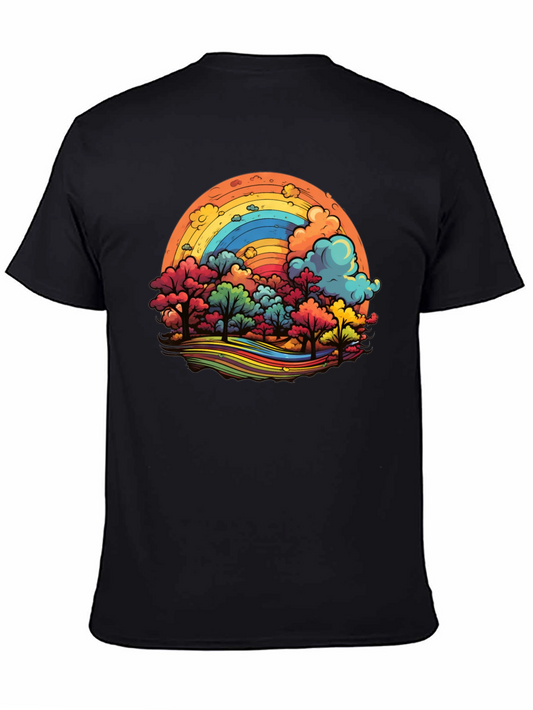 Rainbow Trees Graphic Black T-Shirt