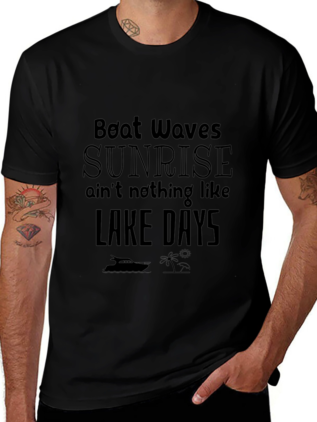 Lake Days Graphic T-Shirt - Black Cotton Tee