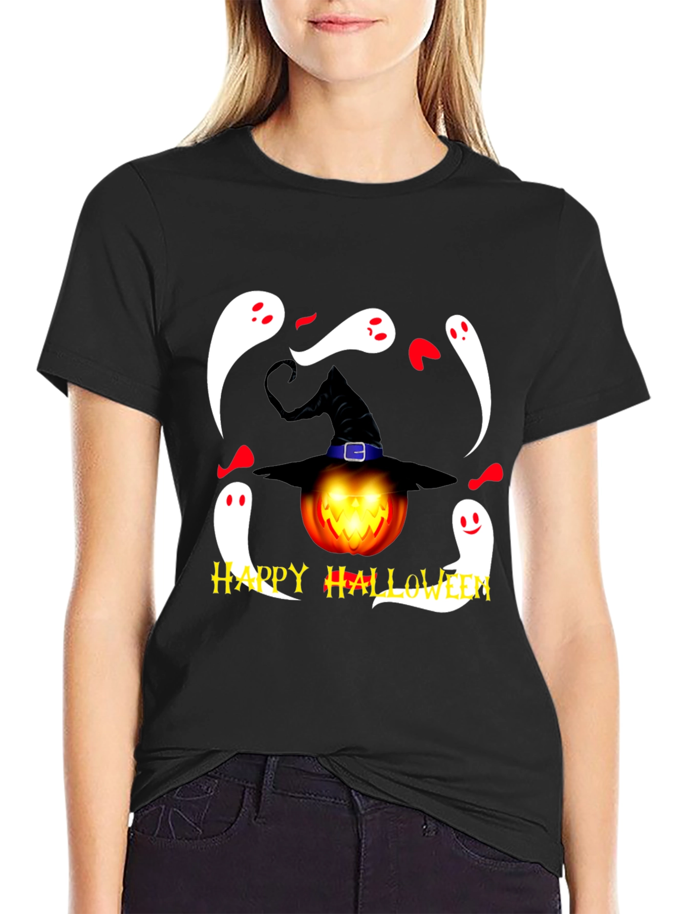 Halloween Pumpkin and Ghost Graphic Tee