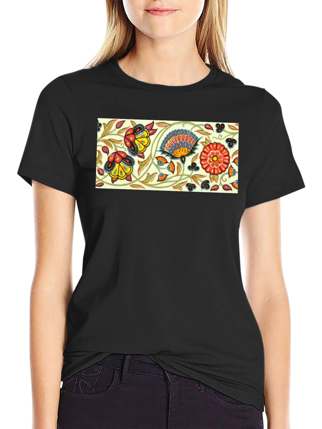 Floral Pattern Black T-Shirt
