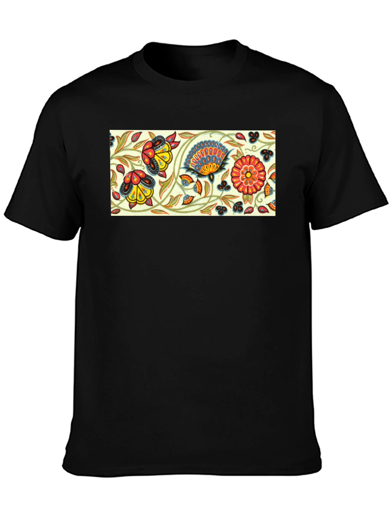 Floral Pattern Black T-Shirt