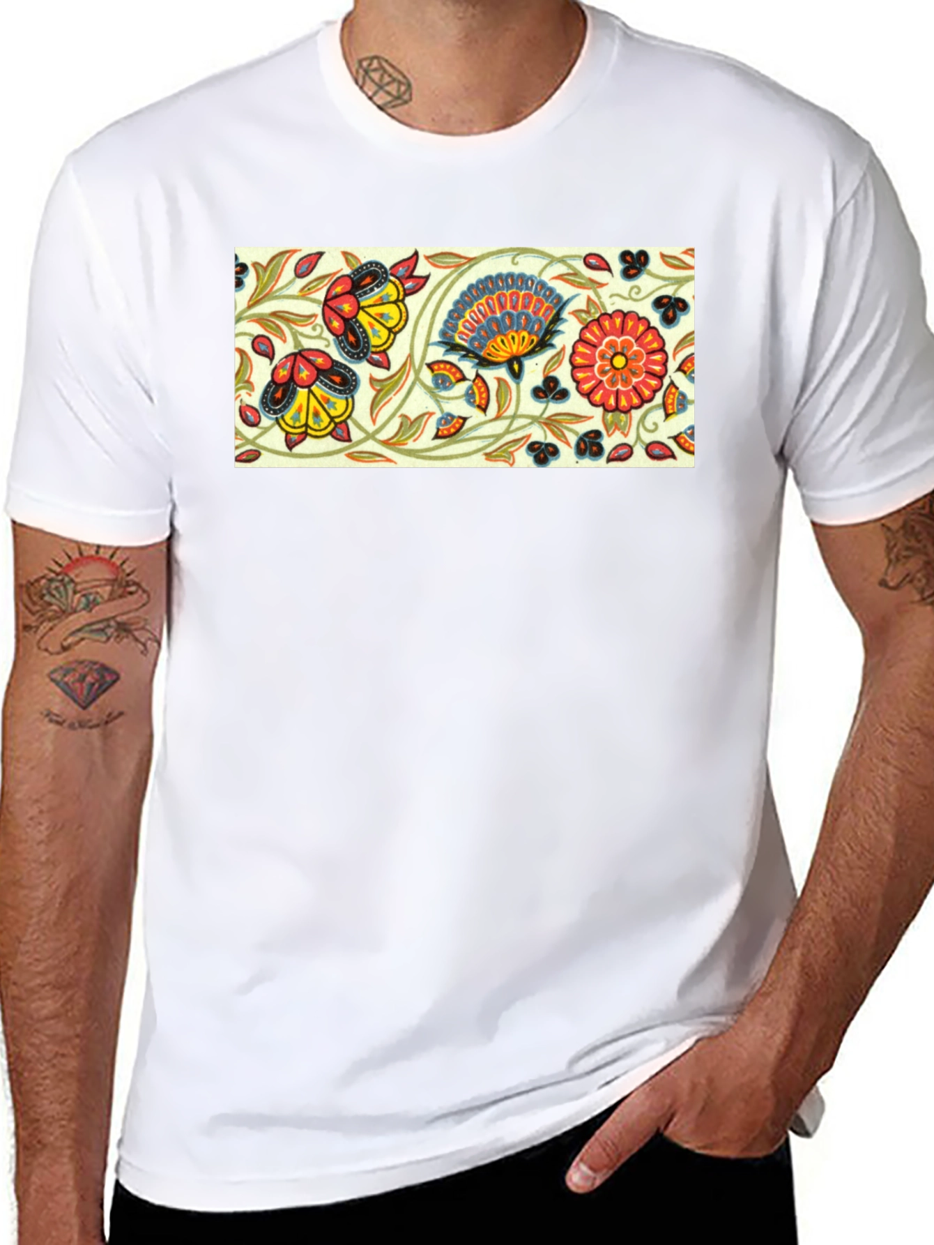Floral Pattern Black T-Shirt