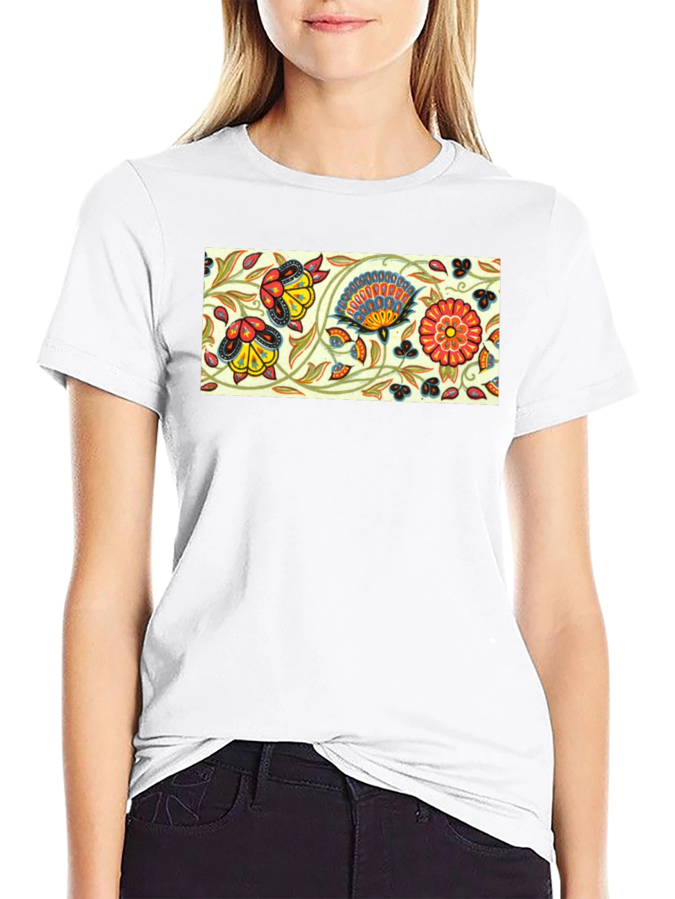 Floral Pattern Black T-Shirt