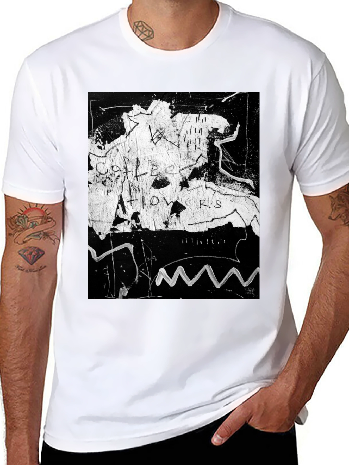 Abstract Art Tee: Coffee Flowers Graphic Print