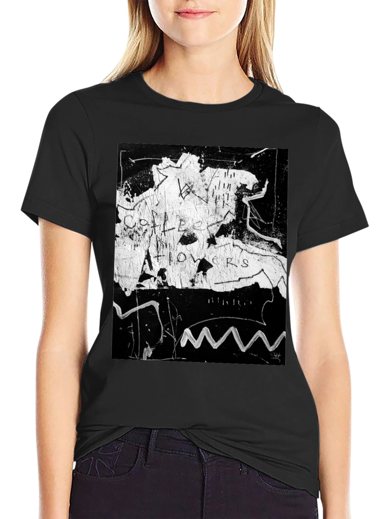 Abstract Art Tee: Coffee Flowers Graphic Print