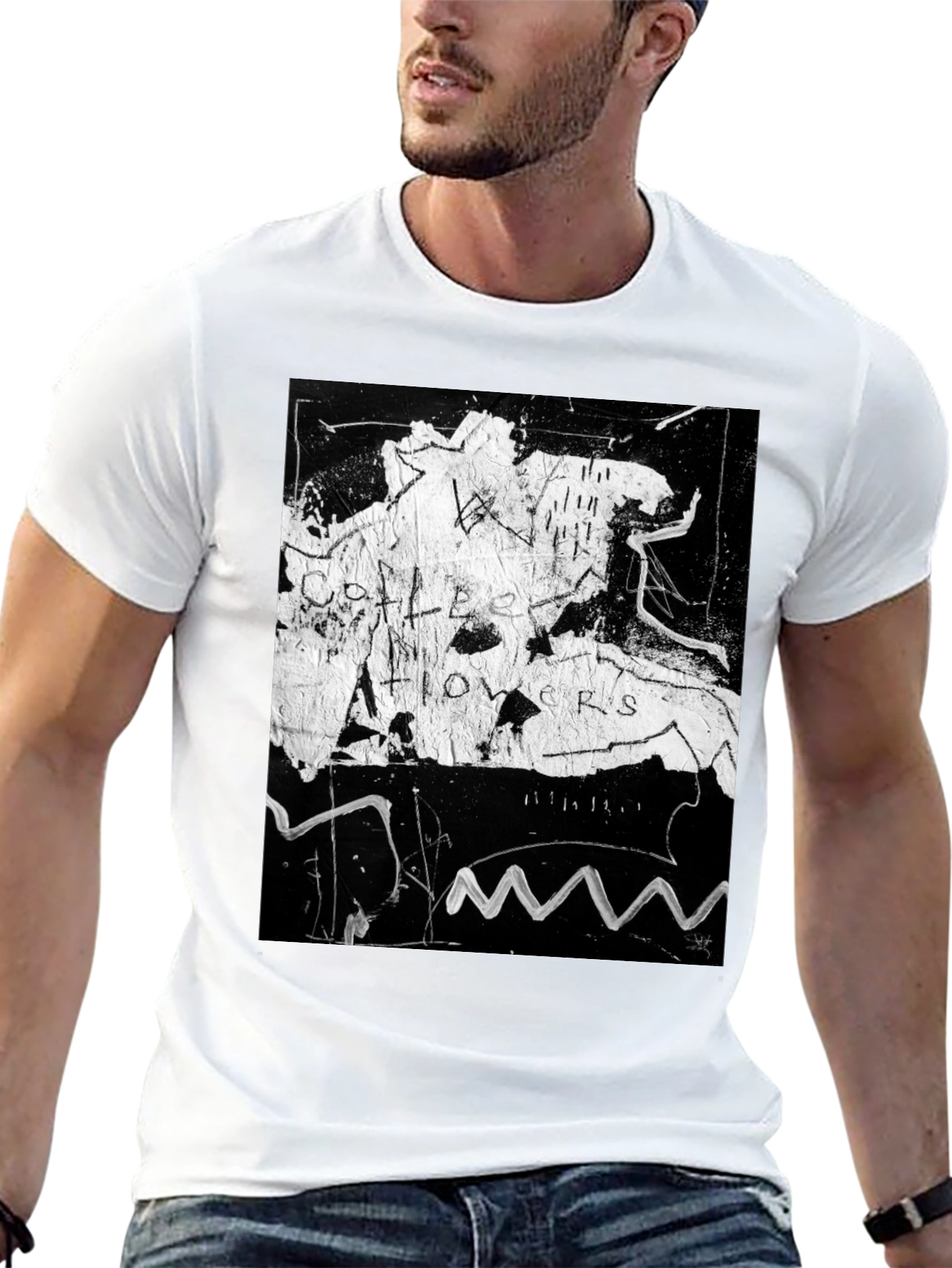 Abstract Art Tee: Coffee Flowers Graphic Print